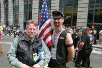 Robert Davolt on left.  Leather Daddy and chair of the San Francisco Leather Pride contingent