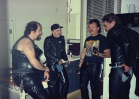 Guys shooting the bull in my kitchen early 90s -- Rod McKim 2nd from left -- Jon Kalmes far right